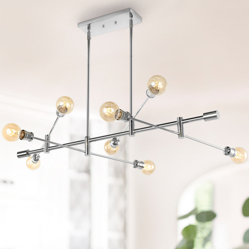 Atlas 6-Light Modern Vintage Iron Arm-Adjustable LED Chandelier, Chrome, 63"