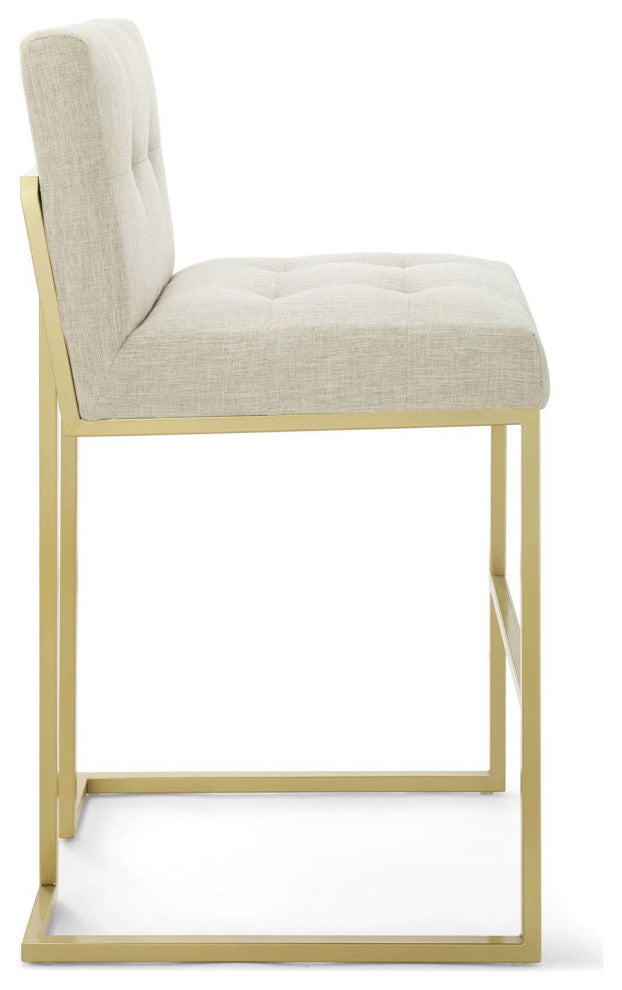 Beige Fabric Bar Stool, Heidi Giselle Gold Bar Stool, Tufted Luxe Glam Barstool