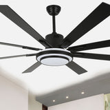 72" Modern Ceiling Fan with Reversible Blades, Dimmable Light and Remote, Black, 72"