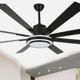 72" Modern Ceiling Fan with Reversible Blades, Dimmable Light and Remote, Black, 72"
