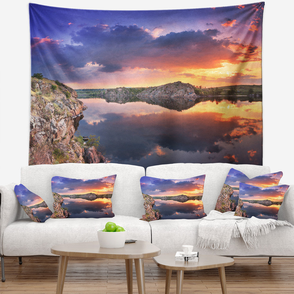 Large Summer Clouds Reflection Landscape Photography Wall Tapestry, 92"x78"