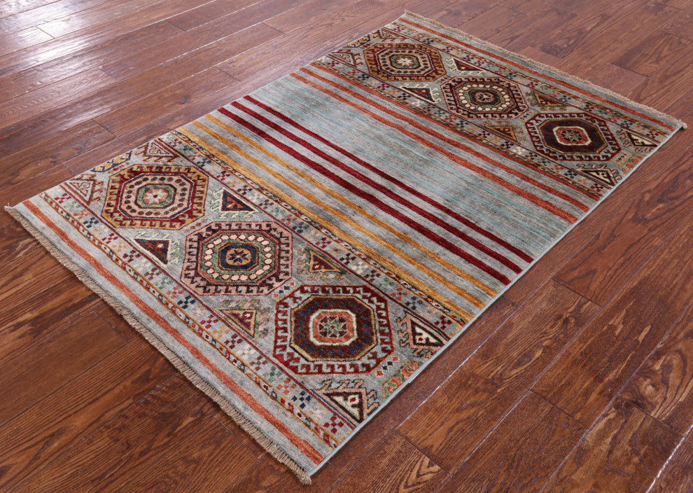 Super Kazak Khorjin Hand Knotted Wool Rug 3' 4" X 4' 10" - Q12316