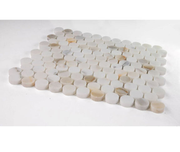 Mosaic Tile Marble Penny Coin Series, Calacatta White Gold Glossy