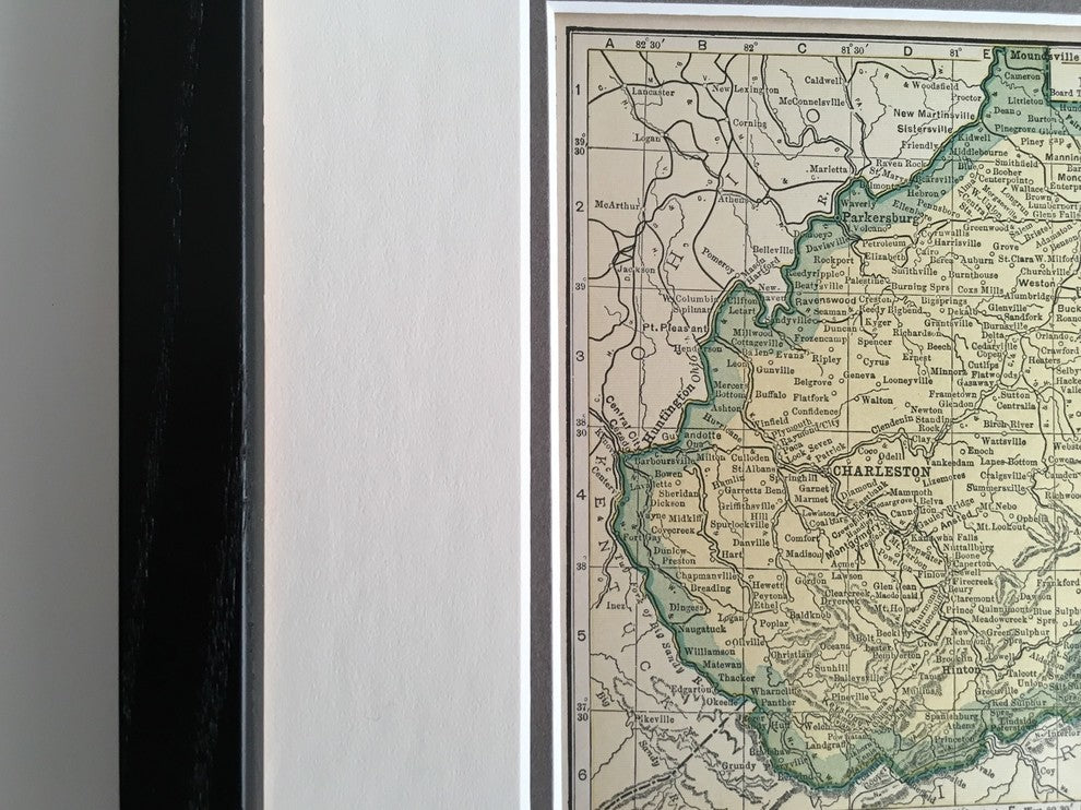 Vintage West Virginia Map, Framed WV State Map - Authentic 1920s