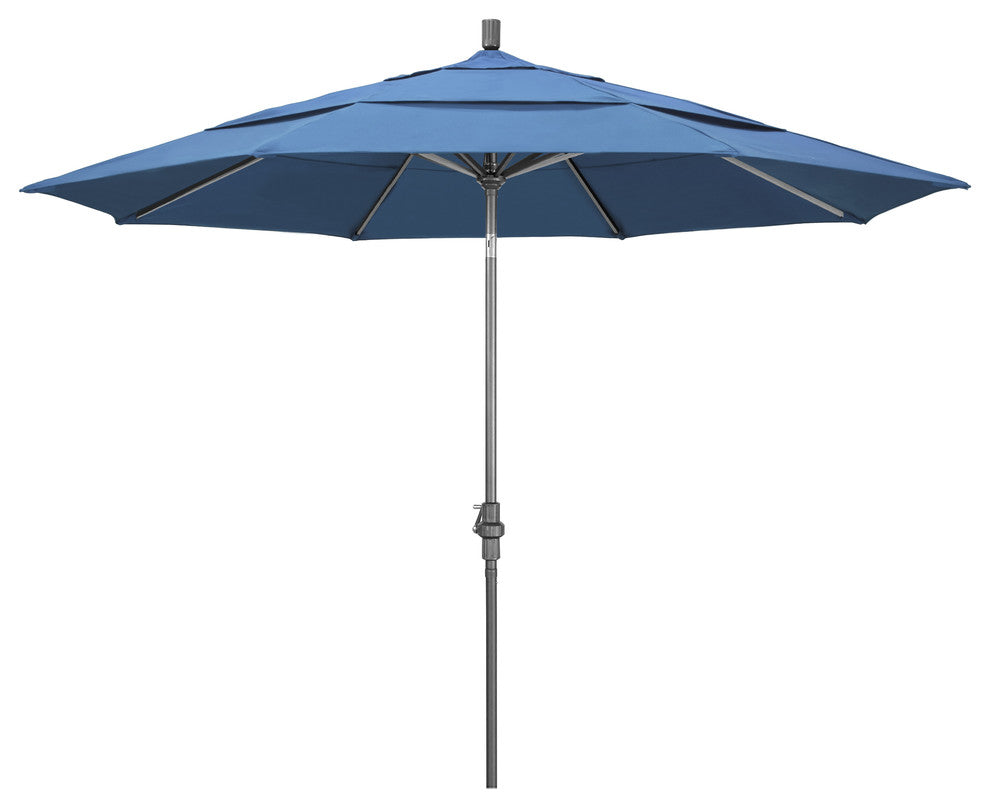11' Grey Collar Tilt Crank Aluminum Umbrella, Pacifica, Capri