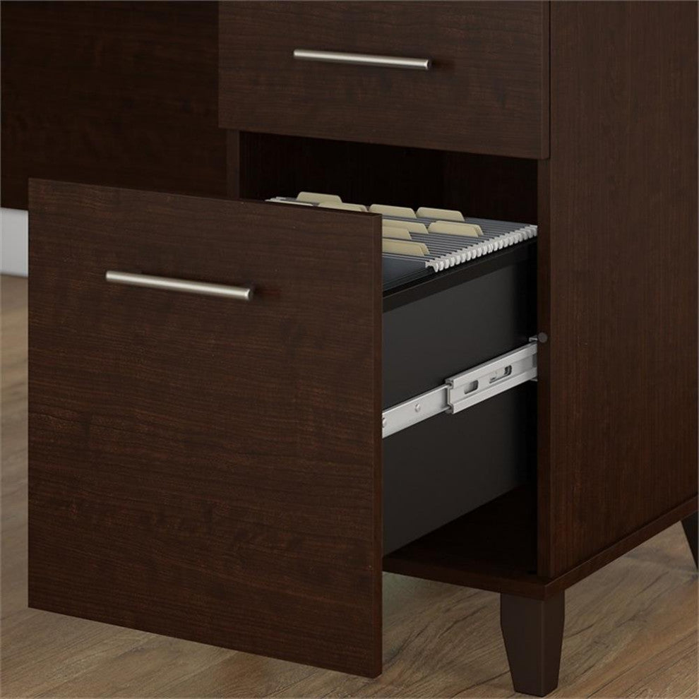 Pemberly Row Contemporary 60W L Shaped Desk with Hutch in Mocha Cherry