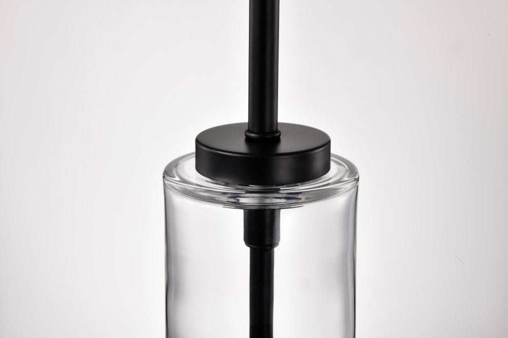 1-Light Farmhouse Matte Black Pendant Light With Clear Glass Shade