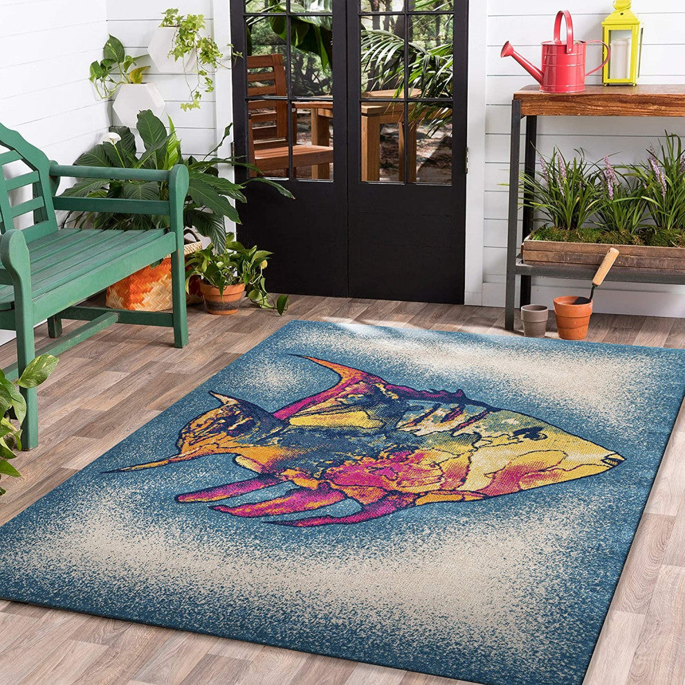 5" x 8" Blue Coral Fish Indoor Outdoor Scatter Rug