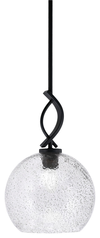 Cavella 1 Light Stem Mini Pendant, Matte Black Finish, 9.5" Smoke Bubble Glass