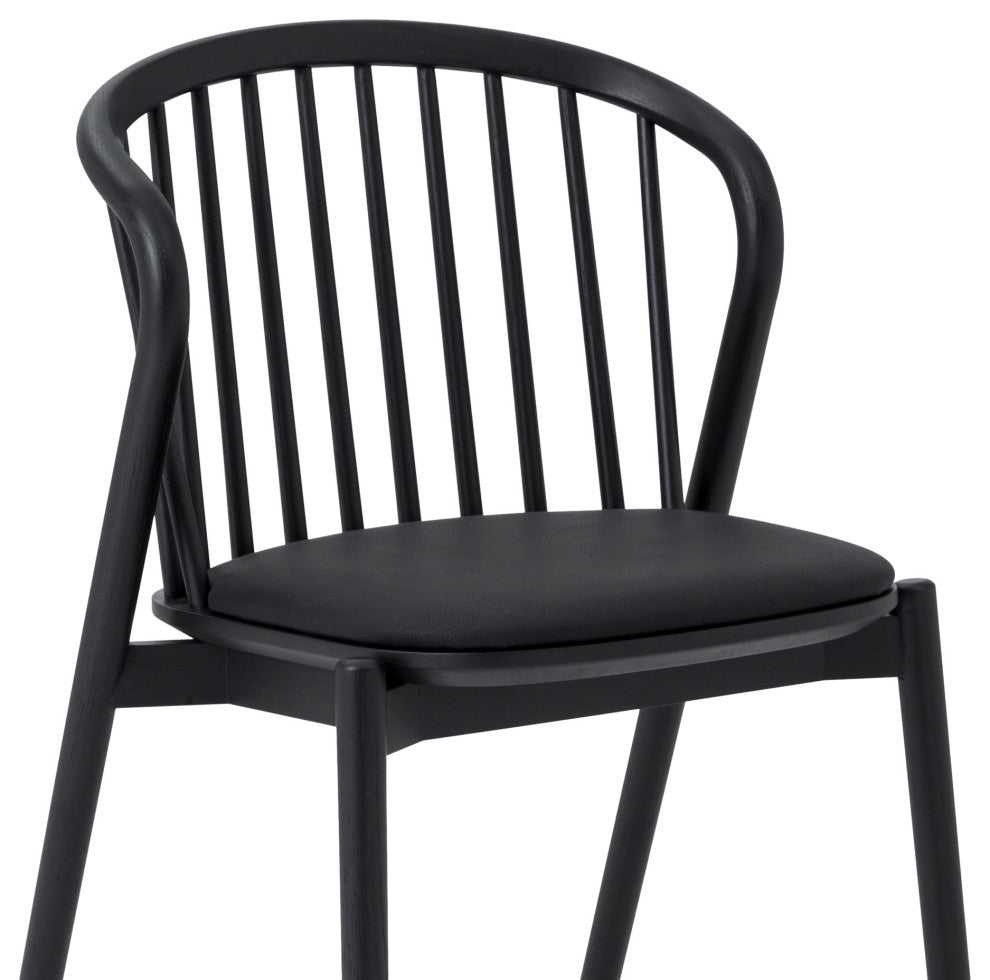 Pasadena Echo 5-Piece Round Dining Set, Black Oak Finish With Black Faux Leather