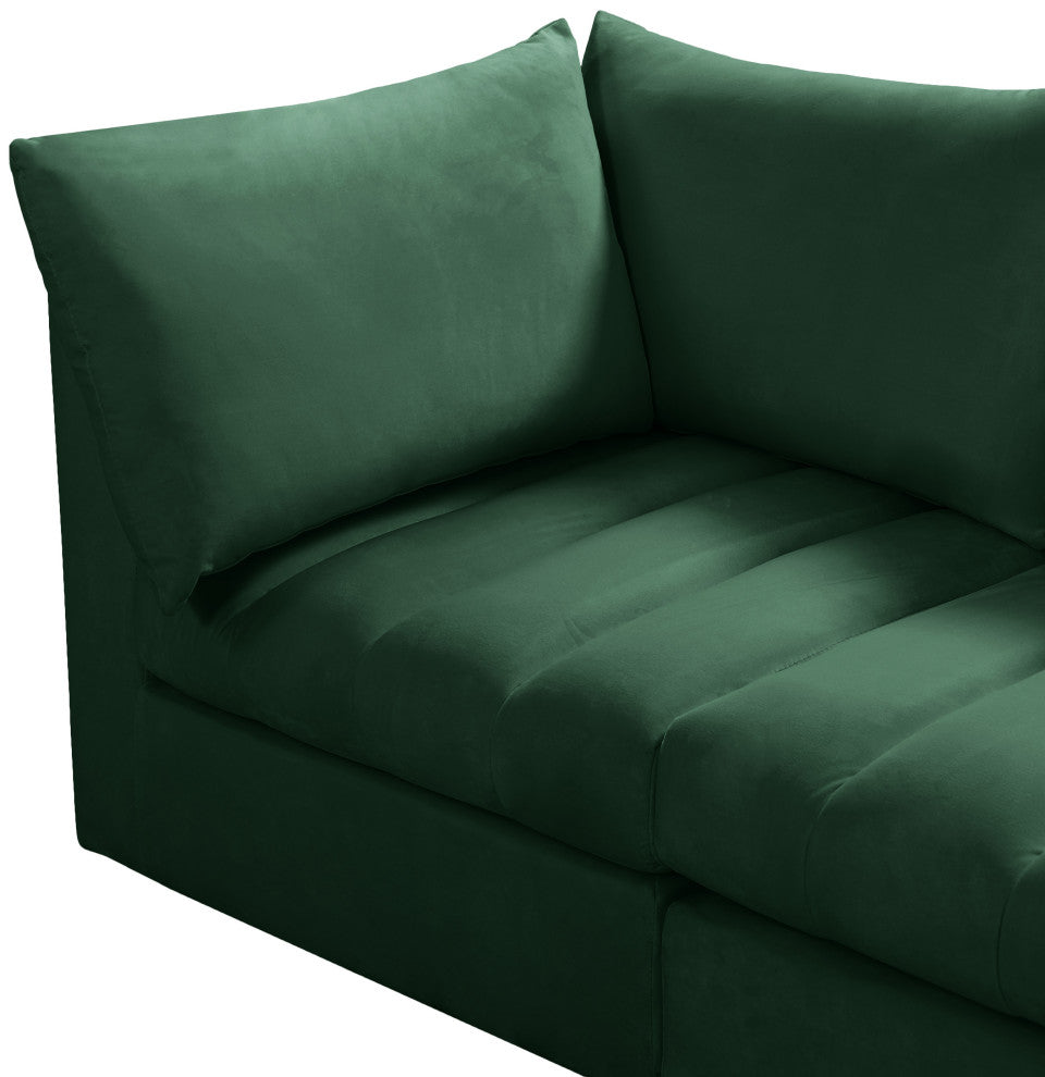 Jacob Velvet Upholstered 5-Piece L-Shaped Modular Sectional, Green
