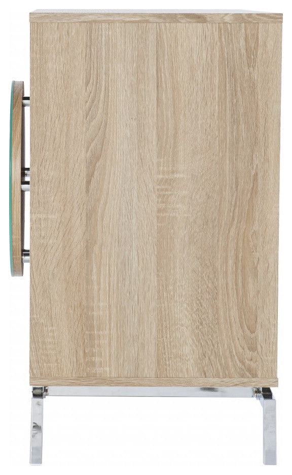 32" Natural and Chrome Mirrored Circle Double Door Bar Cabinet