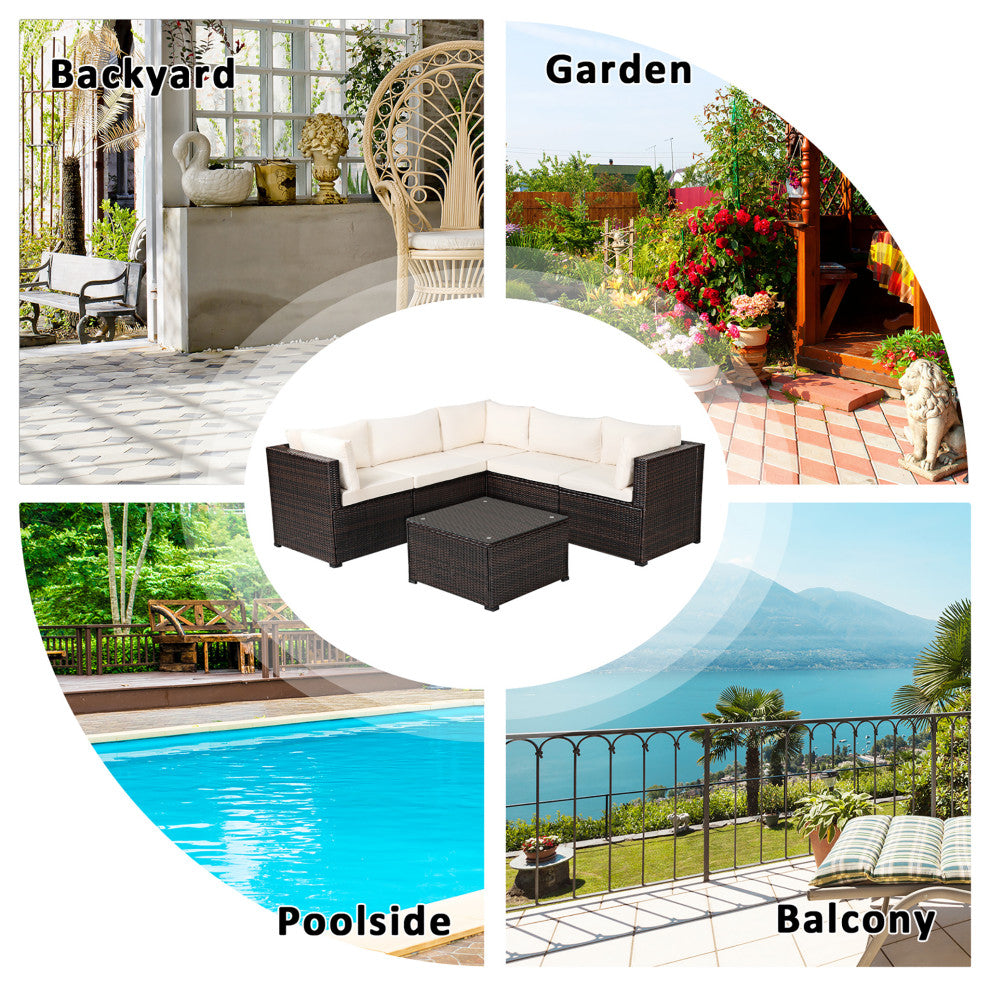 Costway  6PCS Patio Rattan Furniture Set Sectional Cushioned Sofa Deck Beige