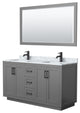 60"DBL Vanity Dark Gray, Carrara Countertop, Sinks, Black Trim, 58"Mirror