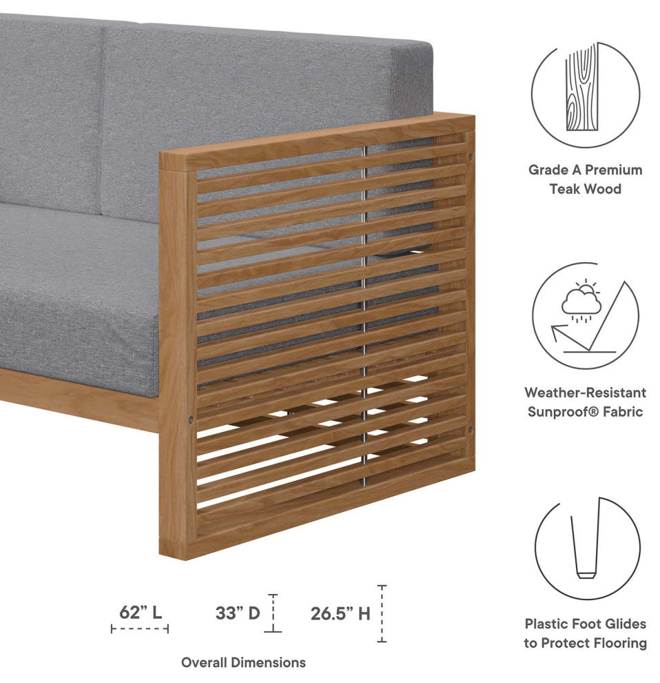 Carlsbad Teak Wood Outdoor Patio Loveseat, Natural Gray