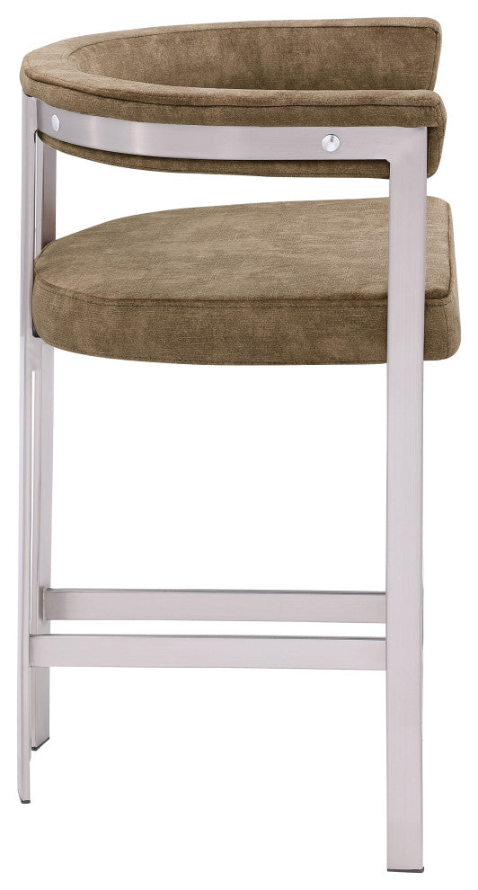 Marcello Upholstered Counter Stool, Brown, Velvet, Brushed Chrome