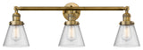 Small Cone 3-Light Bath Fixture, Seedy Glass, Brushed Brass