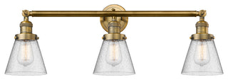 Small Cone 3-Light Bath Fixture, Seedy Glass, Brushed Brass