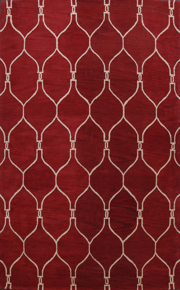 Trellis Contemporary Red Oriental Area Rug Hand-tufted Wool Carpet 9x12