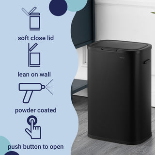 Tammi Kitchen 14.5-Gallon Slim Metal Push Button Trash Can, Black