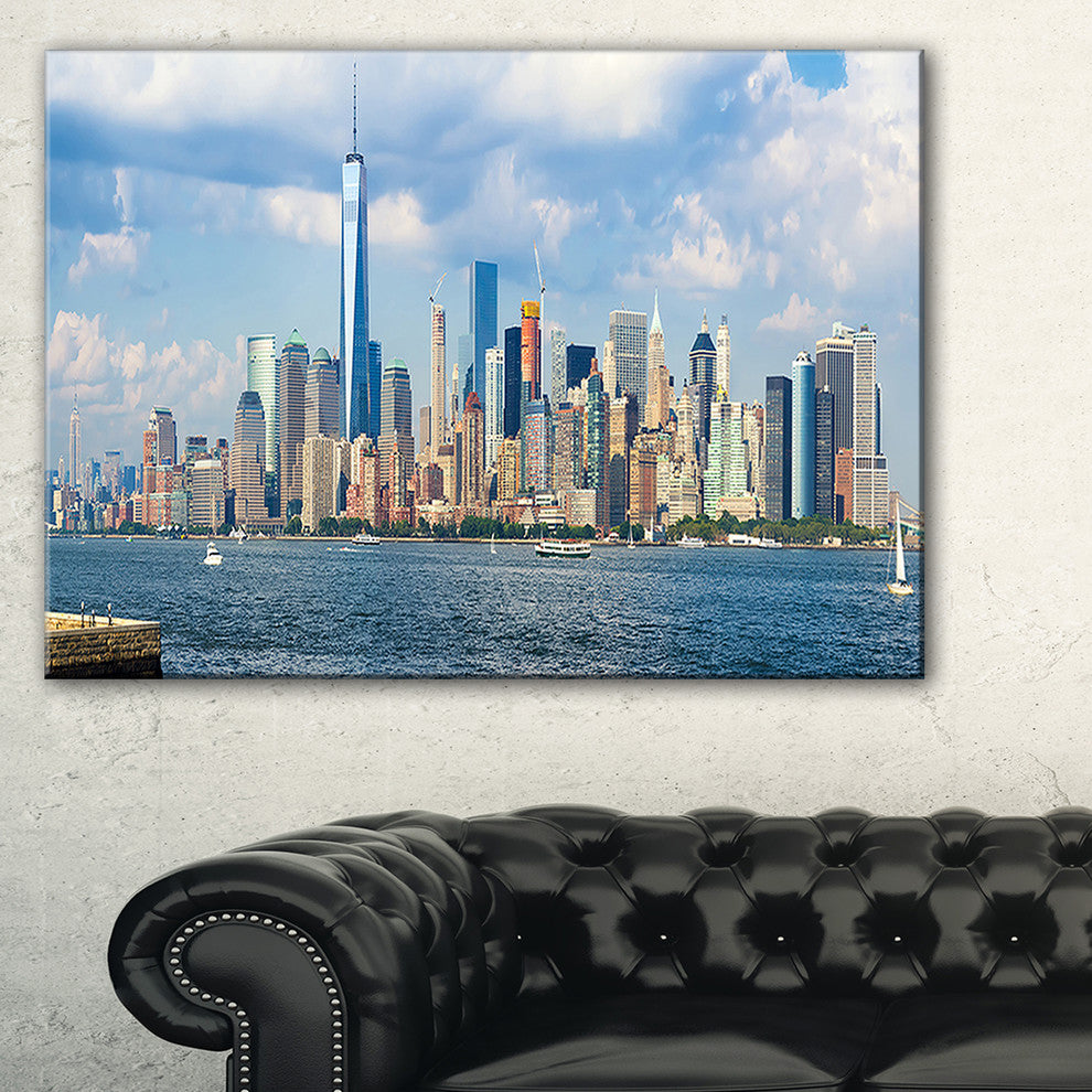 "Lower Manhattan Skyline Panorama" Cityscape Artwork Canvas, 32"x16"