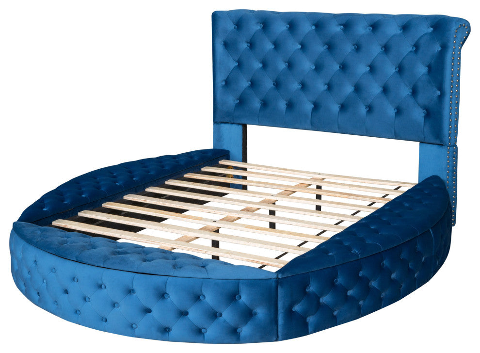 Full/Queen Upholstered Frame Platform Bed with Storage on Both Sides, Blue, Full