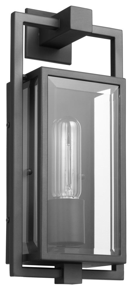 Exhibit 1-Light Small Wall Lantern, Matte Black/Clear Beveled Glass