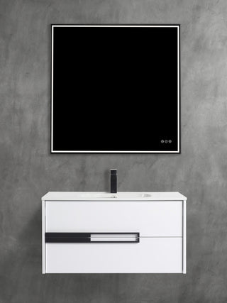 Brest Floating Bath Vanity with Sink, Wall Mounted Vanity and Sink, Glossy White, 36''