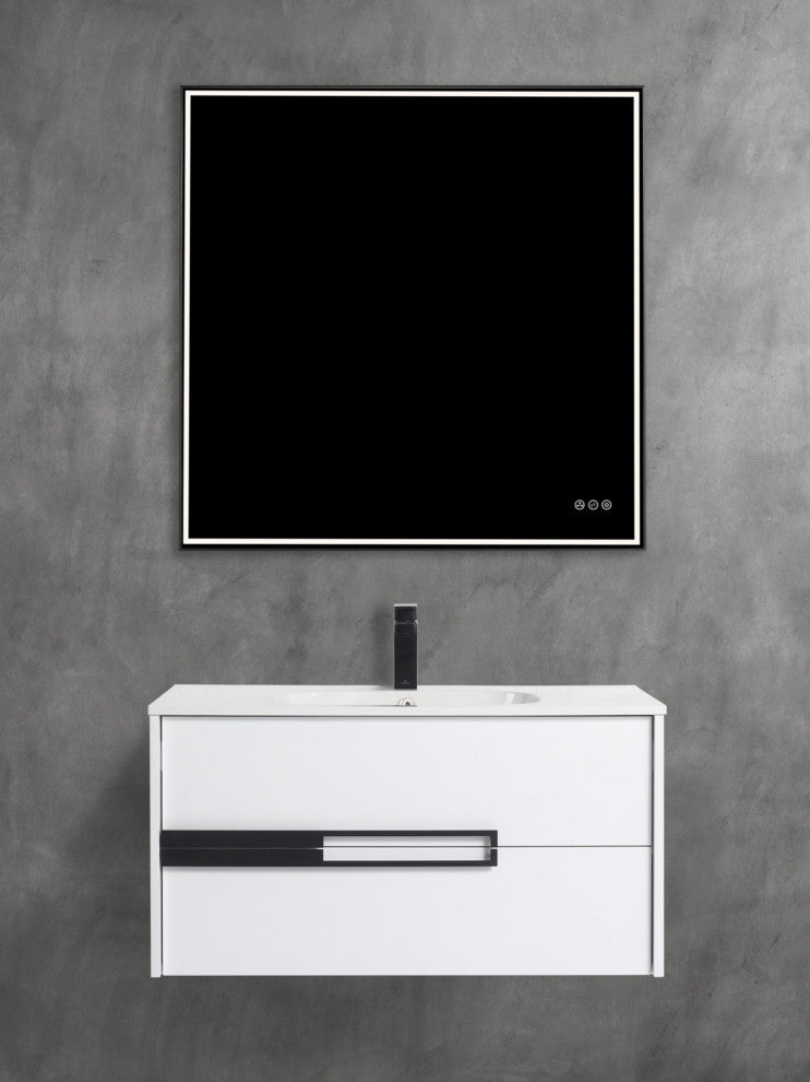 Brest Floating Bath Vanity with Sink, Wall Mounted Vanity and Sink, Glossy White, 36''