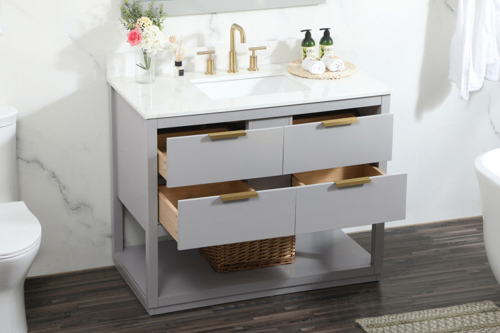 42" Single Bathroom Vanity, Gray, With Backsplash