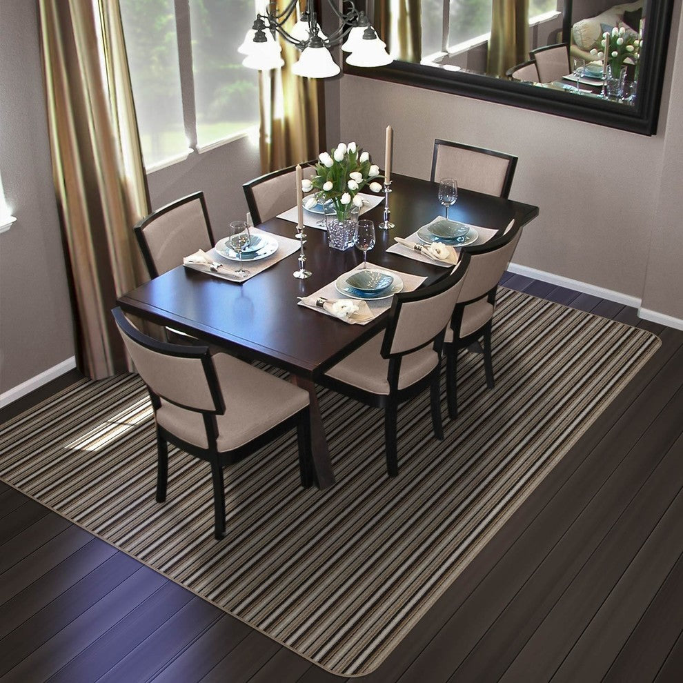 Skid-Resistant Area Rug, Mocha Brown Stripe, 4'x6'