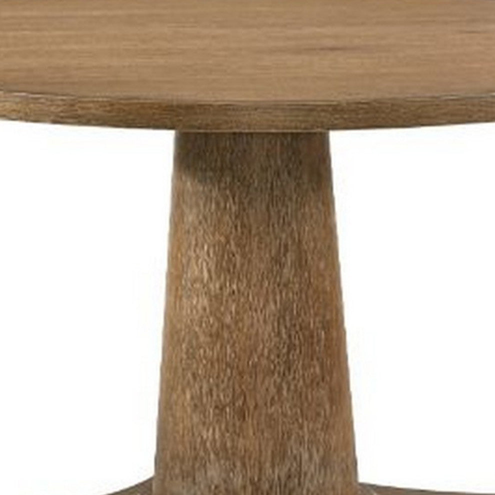 Benzara BM261741 Dining Table With Single Pedestal Base, Oak Brown
