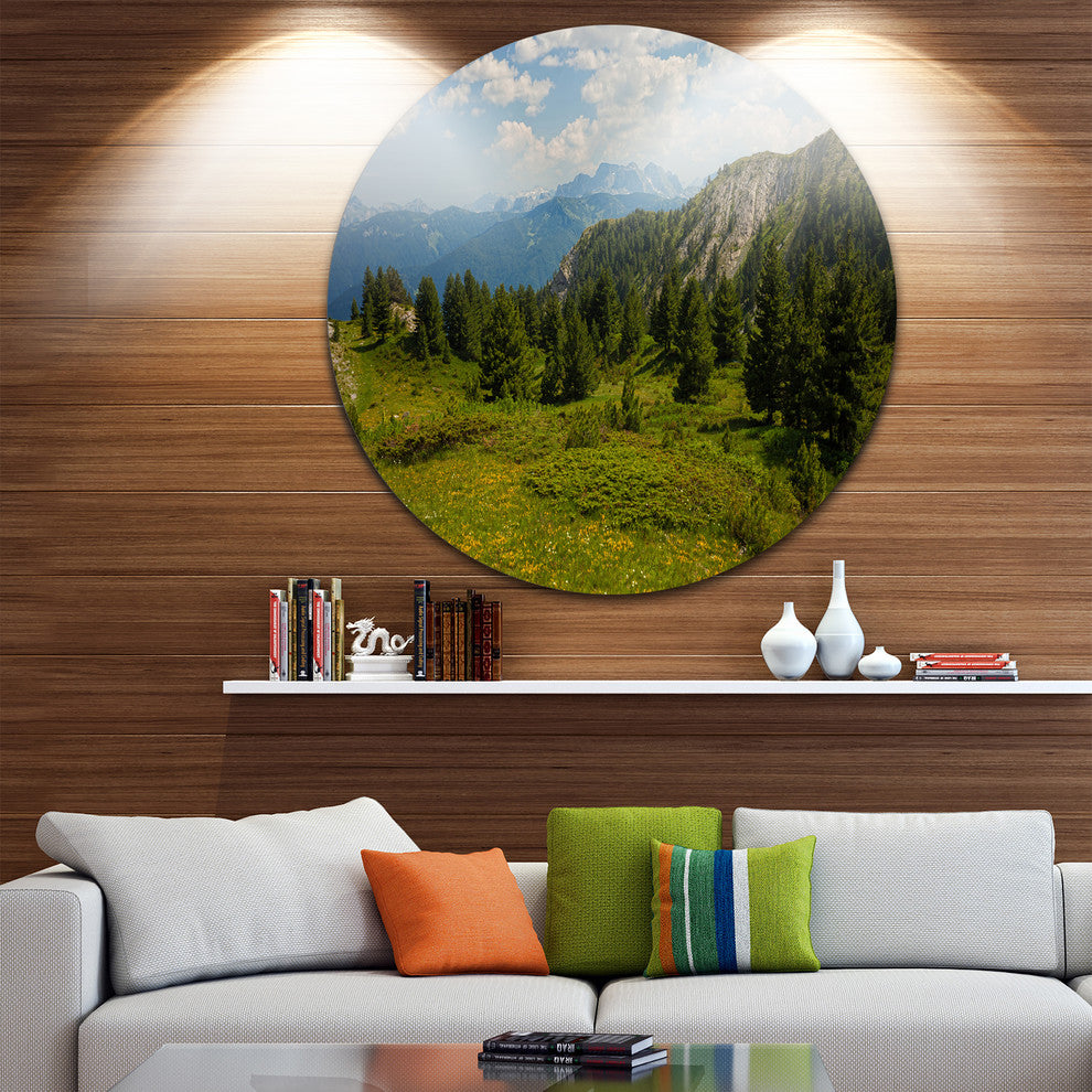 Amazing Visitor Mountains, Landscape Photo Round Metal Wall Art, 11"