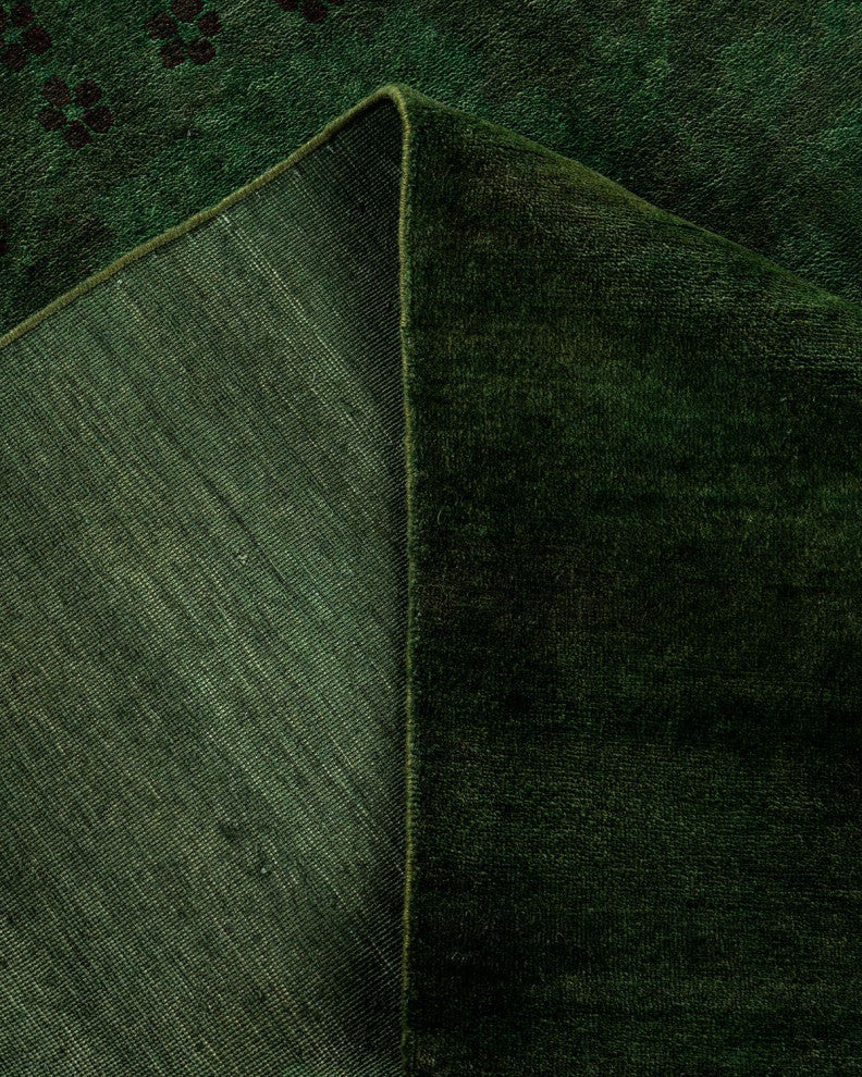 Overdyed, One-of-a-Kind Hand-Knotted Area Rug Green, 11'10"x18'0"