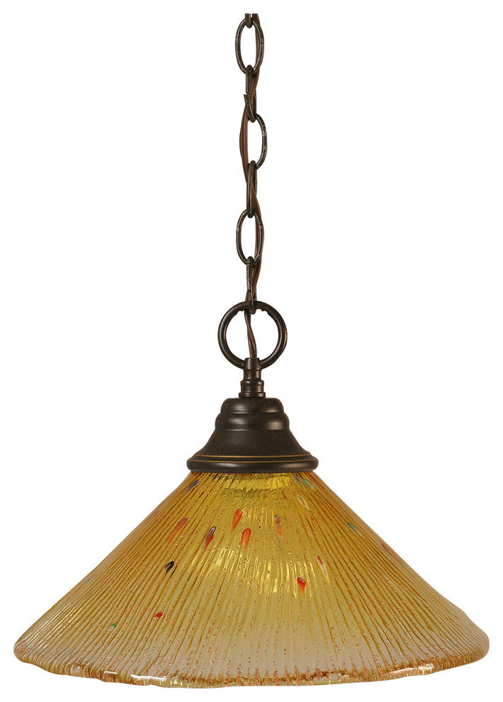 Chain Hung Pendant In Dark Granite, 12" Gold Champagne Crystal Glass