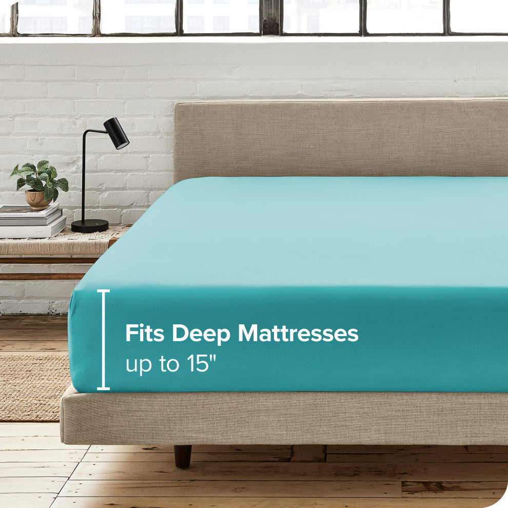 Bare Home Microfiber Fitted Sheet Deep Pocket, Aqua, Twin Xl