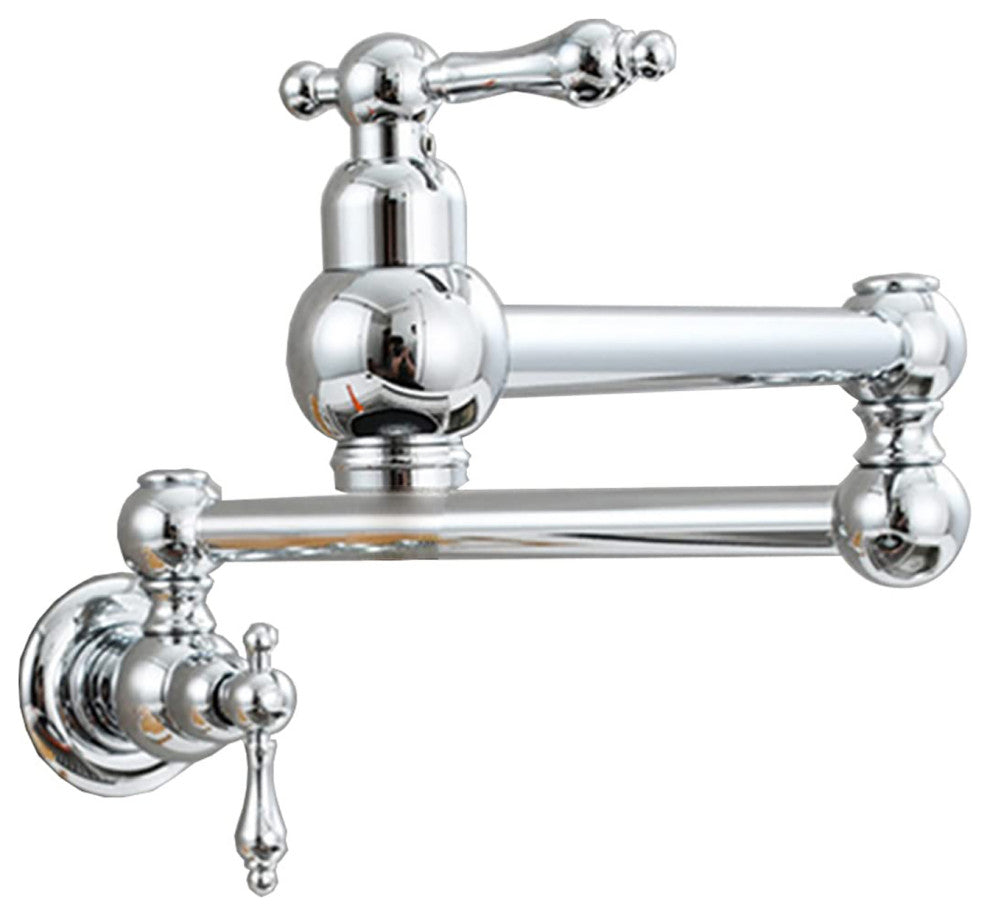 Double Handle Wall Mounted Pot Filler Kitchen Faucet with Double Joint Swing Arm