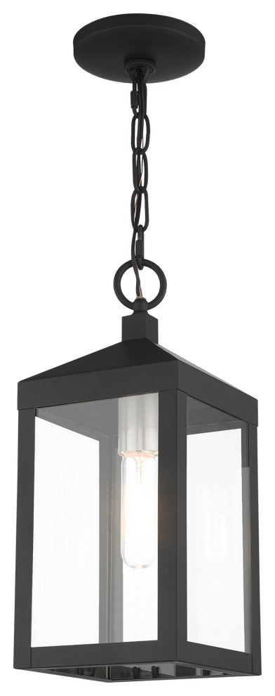 Livex Nyack 1 Light Black/Brushed Nickel Cluster Small Outdoor Pendant Lantern
