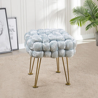 Crushed Velvet Pouf Stool, Light Blue, 16''x16''x16''
