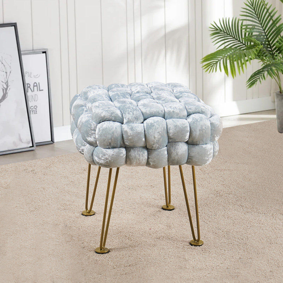 Crushed Velvet Pouf Stool, Light Blue, 16''x16''x16''