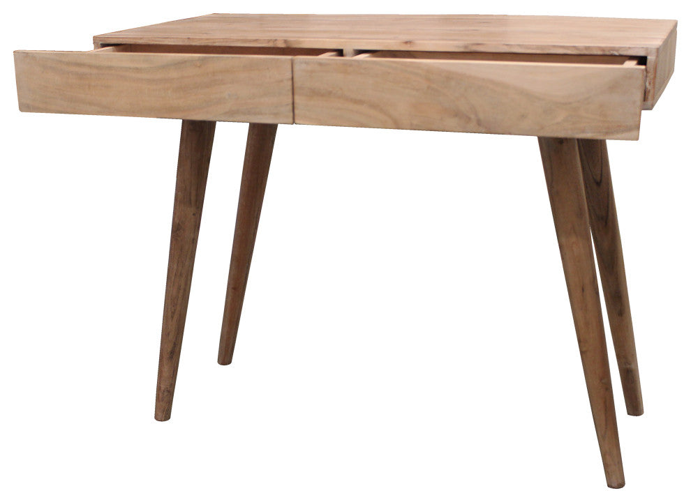 Benedict Gray Acacia Solid Wood 2 Drawer Desk, White Wash