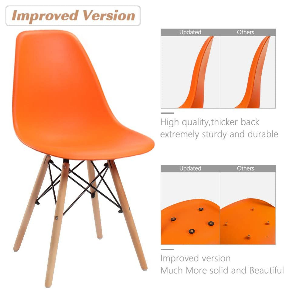 Mid Century Modern Dining Chair for Kitchen, Dining, Living Room Set of 4, Orang