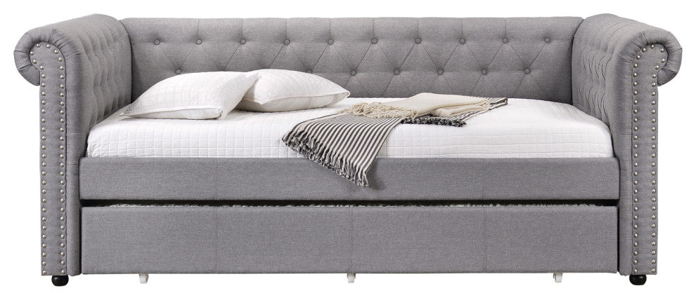 ACME Justice Daybed and Trundle, Twin Size, Smoke Gray Fabric