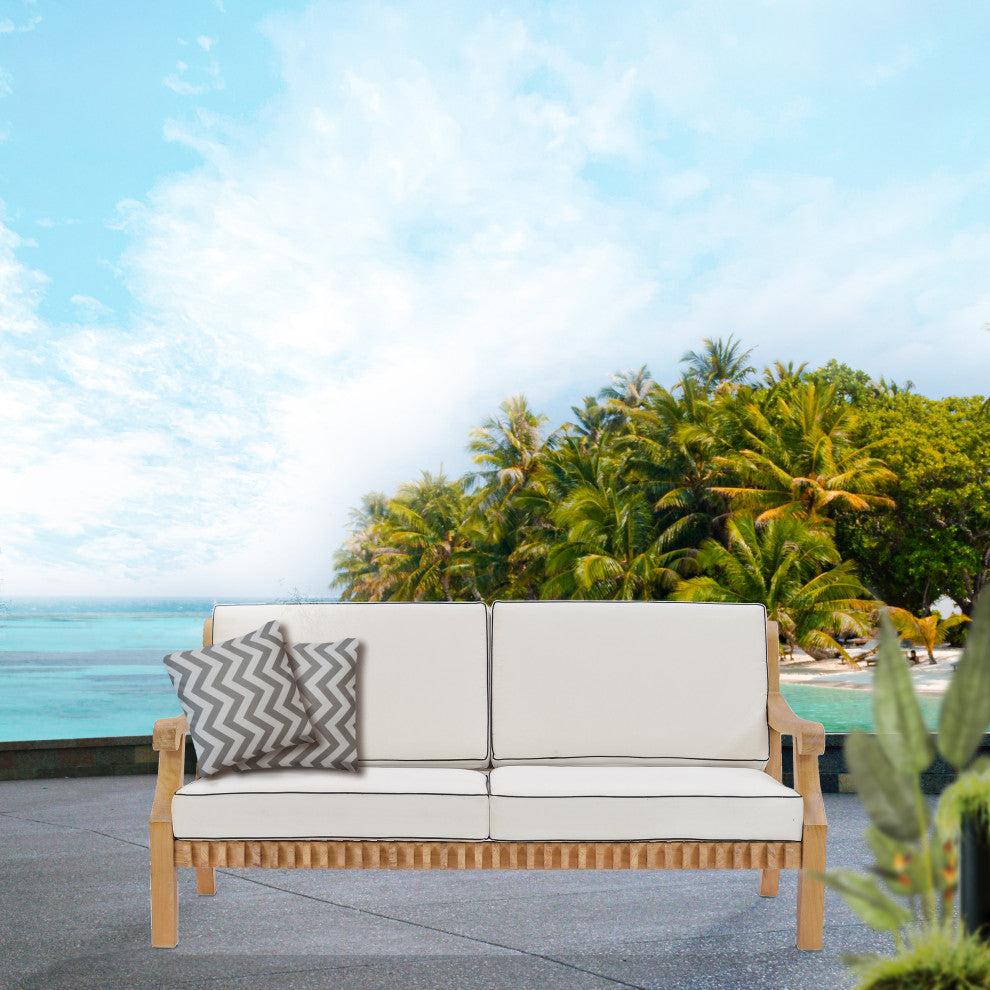 Teak Wood Deep Seating Patio Love Seat with Cushions