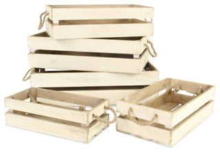 Rope Handle Wood Slat Crates, Set of 5