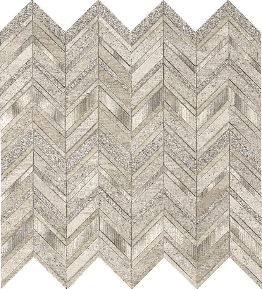 White Quarry Chevron 12X12 Marble Mosaic, 10 Sheets