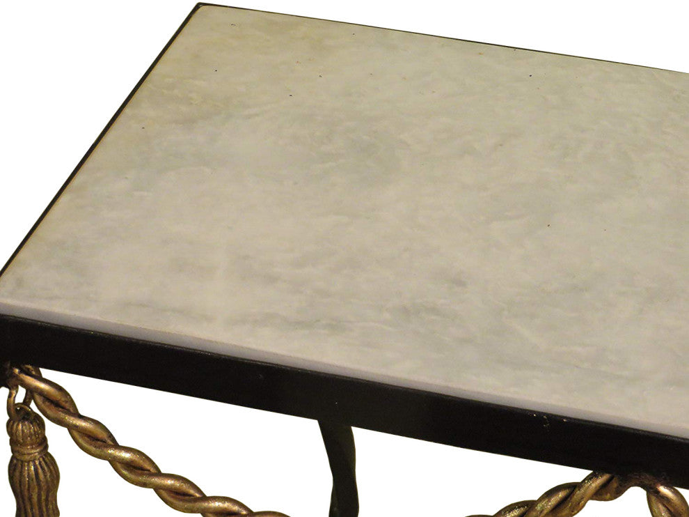 Black Gold Iron Swag Tassel Console Table Ornate Marble Metal Sofa Rope 36"