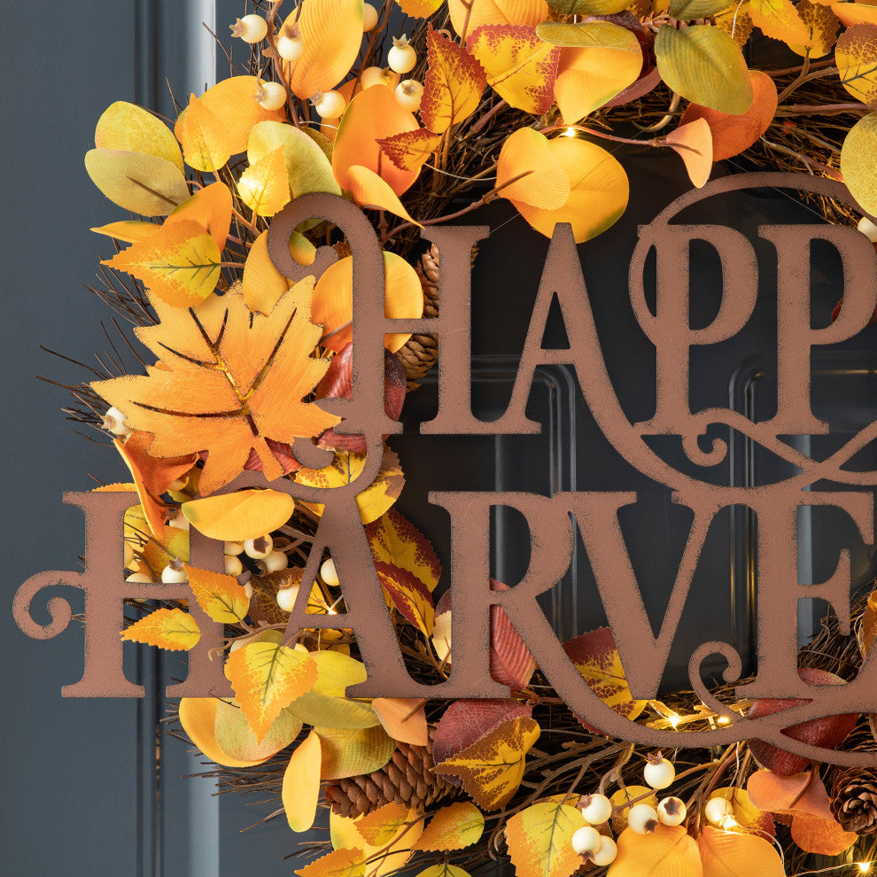 23.75"L Metal "HAPPY HARVEST" Wall Decor