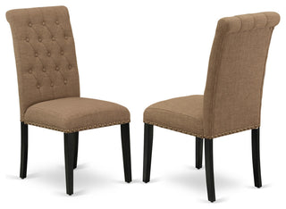 5Pc Dining Set, Round Table, Four Parson Chairs, Light Sable Fabric, Black