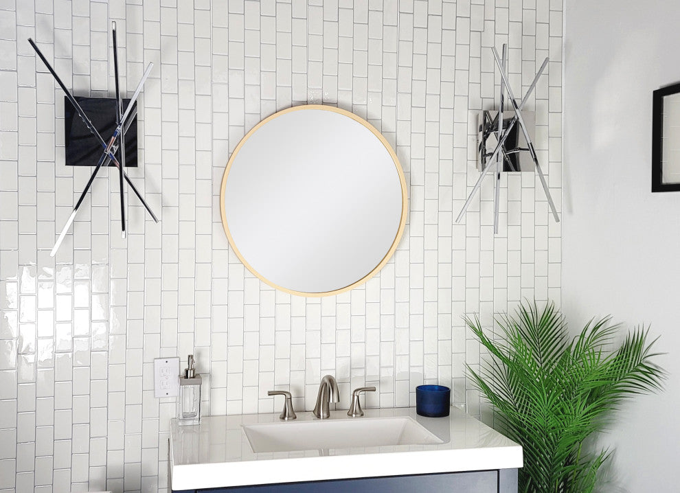 Thompson 24 in. x 24 in. Round Solid Wood Framed Wall Mirror in Natural Wood